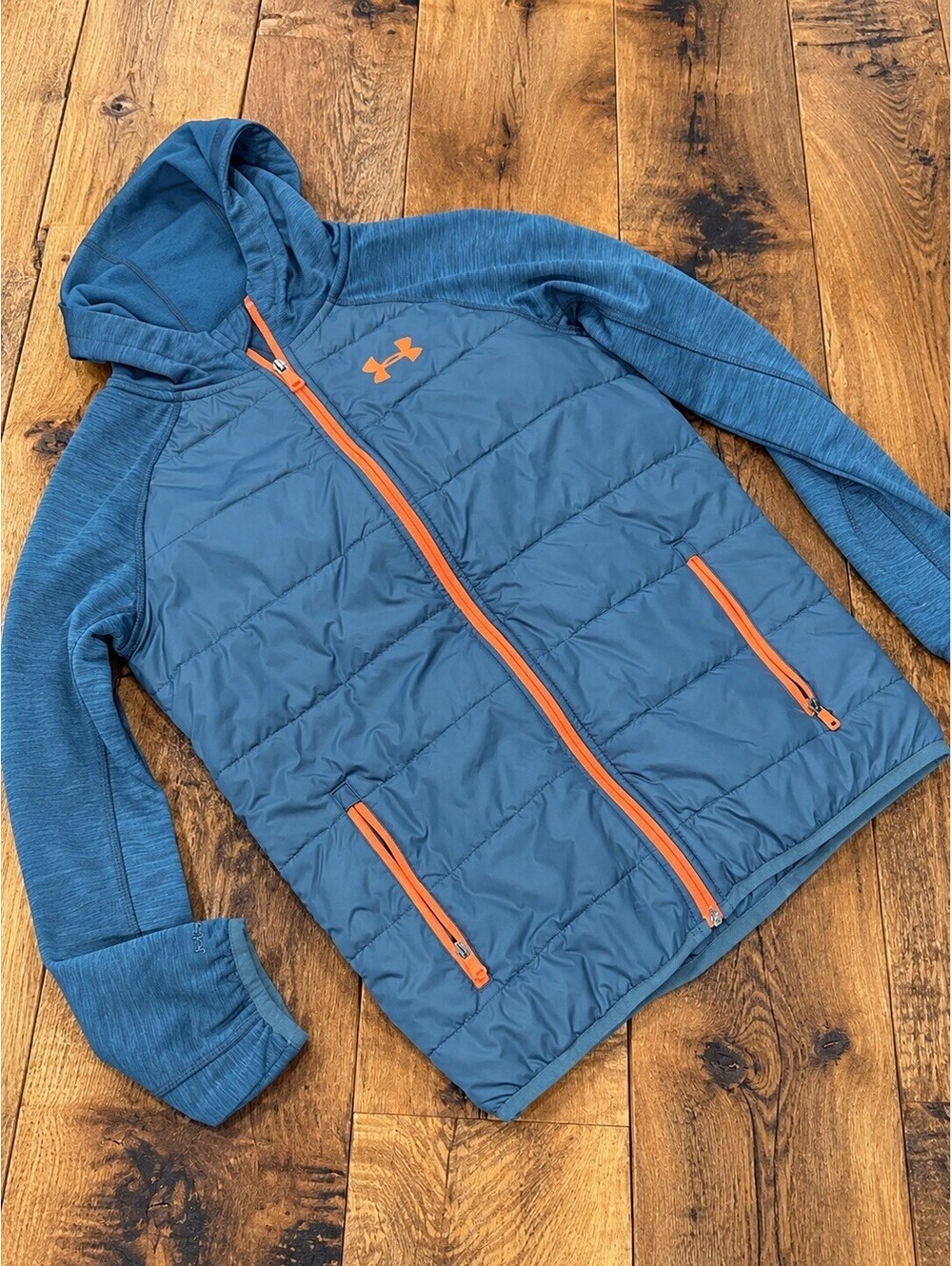 Under Armour ColdGear YM Blue/Orange Full-Zip Hooded Softshell Jacket